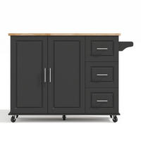 KÜCHENINSEL 137/43/92 cm Schwarz mit 3 Schubladen und klappbare Arbeitsplatte - Schwarz, Holz/Holzwerkstoff (43/92/137cm) - Oxeza