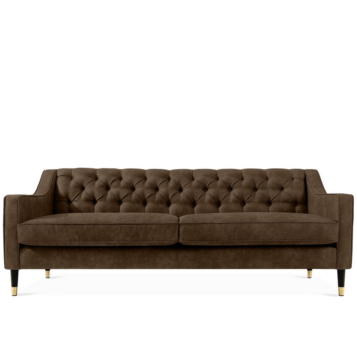 3-SITZER-SOFA NOMUS Velours, gesteppt, Dunkelbraun - Wengefarben/Dunkelbraun, Holz/Holzwerkstoff (192/78/80cm) - KONSIMO®