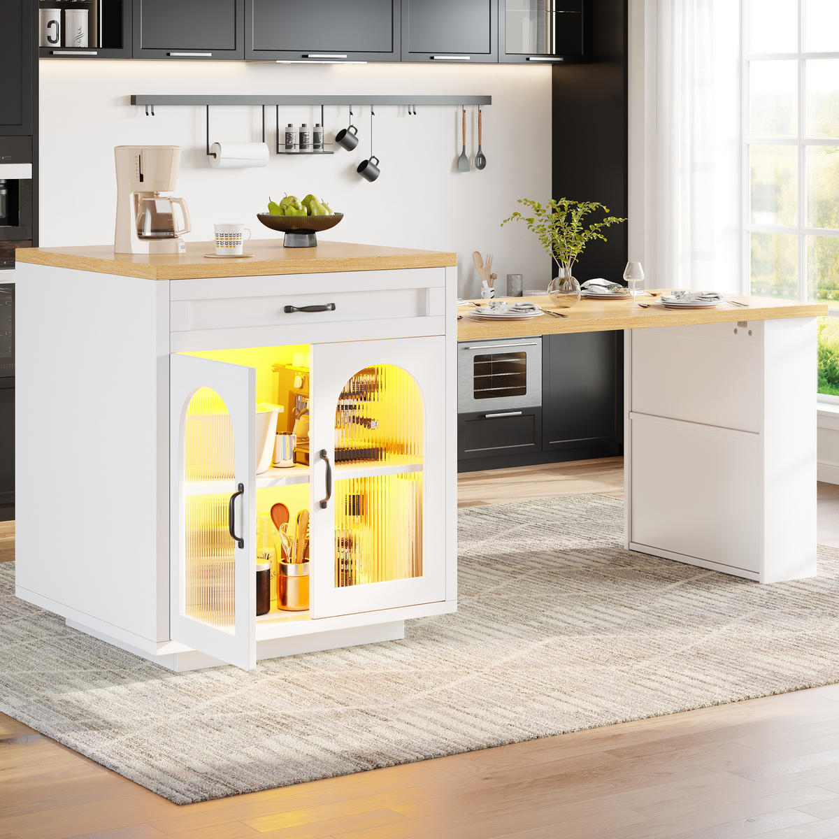 BUFFET 196/59/94 cm weiß aus MDF mit LED - Weiß, Holzwerkstoff (196/94/59cm) - OKWISH
