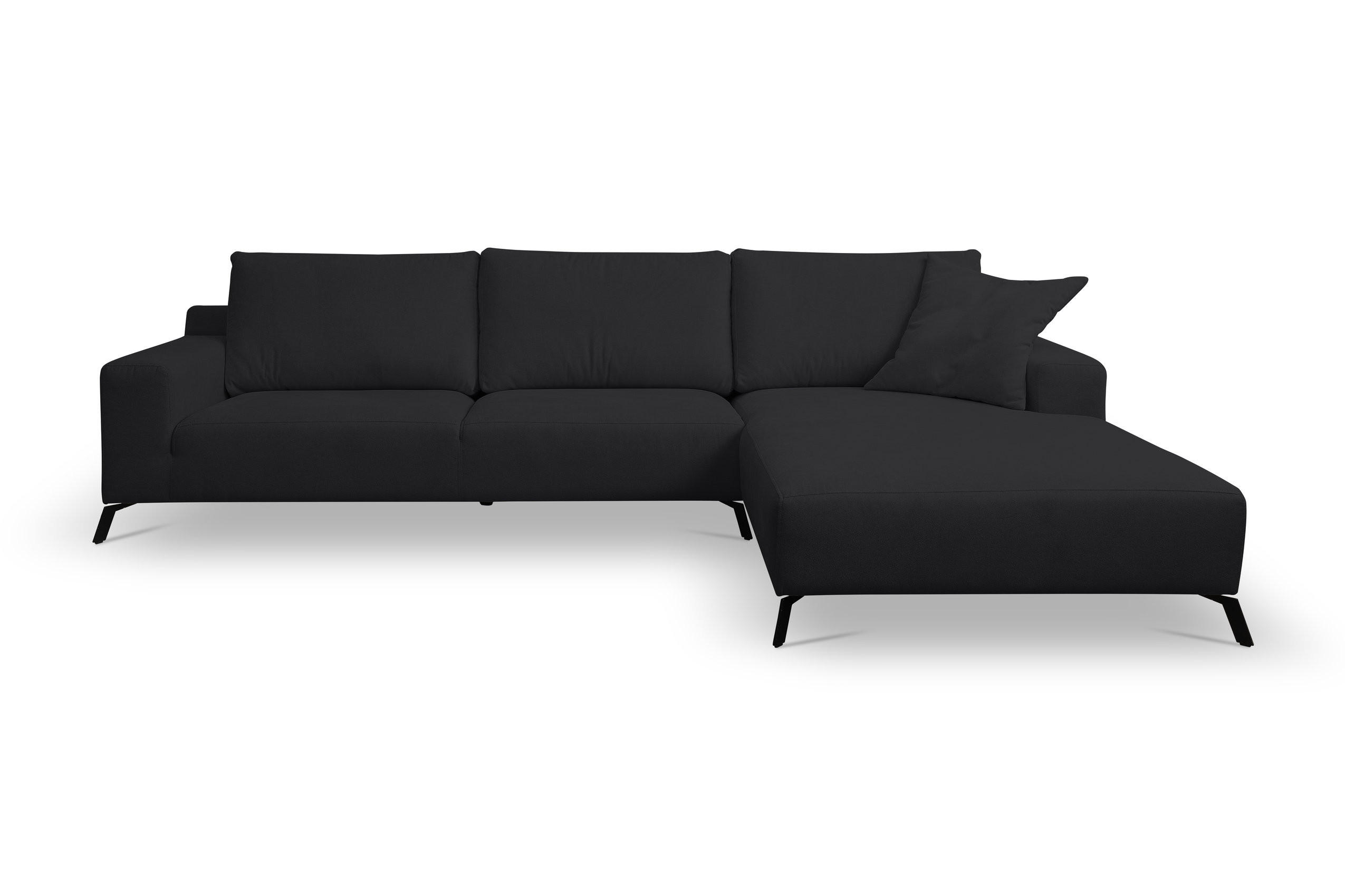 ECKSOFA Aspen in L-Form, Coach Farbe: Schwarz, Velourstoff, Ottomane Rechts - Schwarz, Textil (312/187cm) - VENASI MÖBEL
