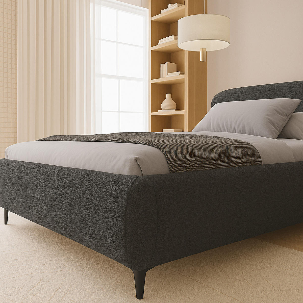 BETT Dunkelgrau ELLE Gepolstert 140x200 cm - Grau, Kunststoff/Textil (140/200cm) - Sepro Meble