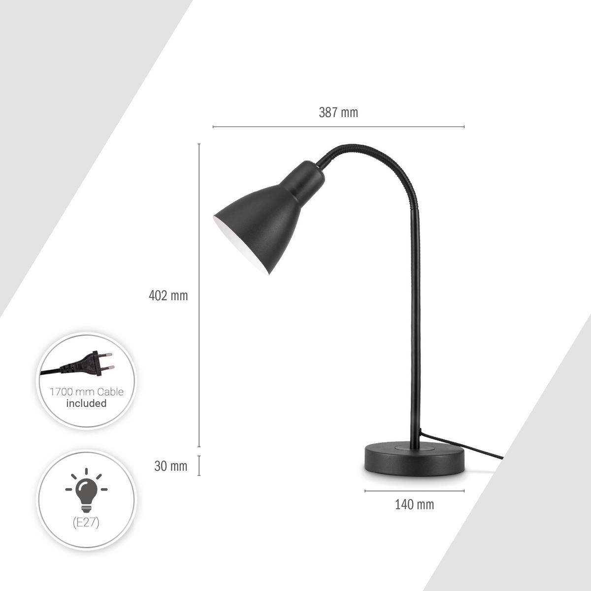 TISCHLAMPE Wilhelm - Schwarz, Metall (38.7/14/43.2cm) - Paco Home