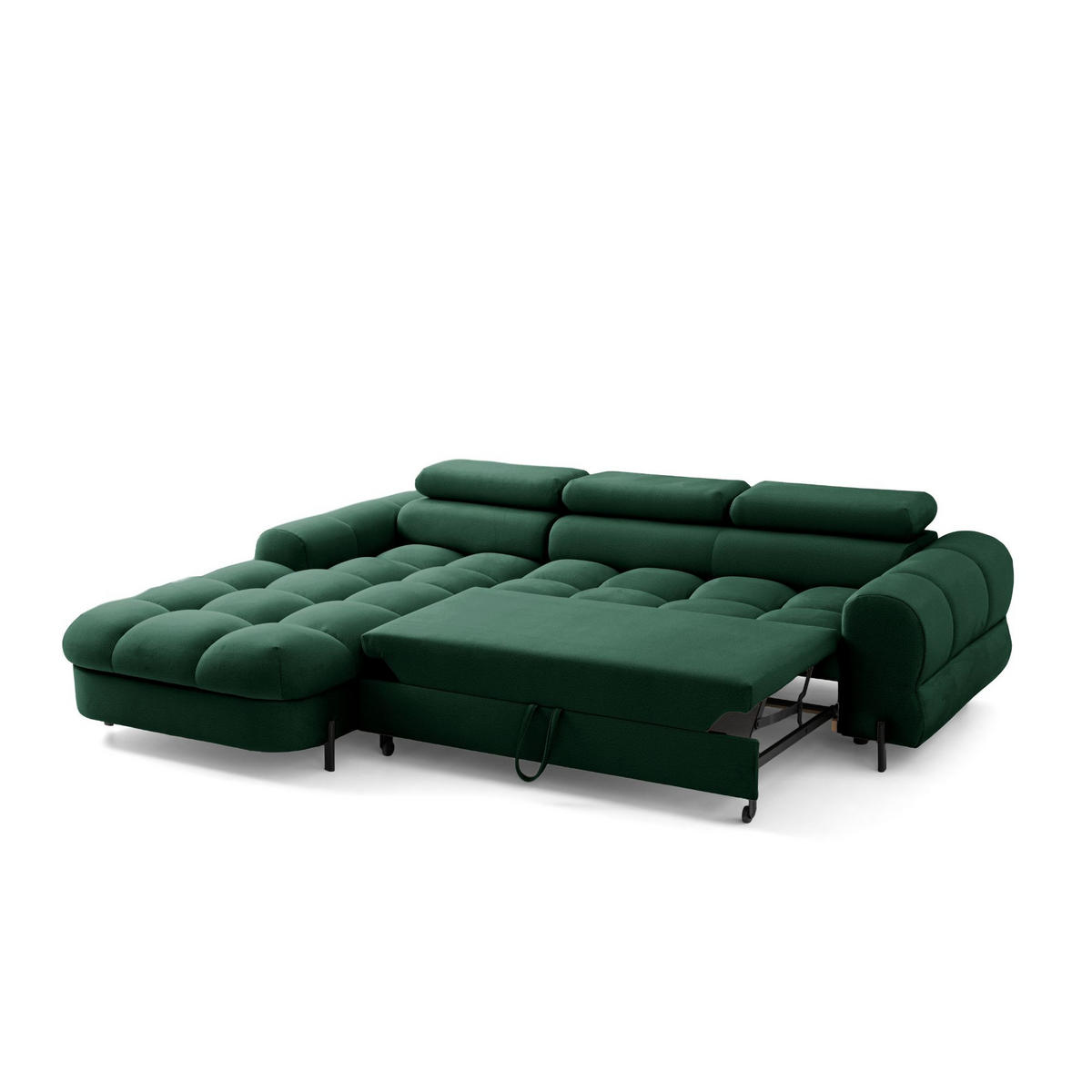 ECKSOFA UFFO L Links mit Schlaffunktion 260x195 Velours Dunkelgrün - Dunkelgrün/Schwarz, Holz/Textil (260/195cm) - Muffo
