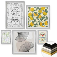 WANDBILDER 5er Set - 50x50 cm & 20x30 cm & 40x60 cm Silberner Rahmen - Küchenkräuter-Zitronen-Malerei - Silberfarben, Kunststoff (40/60cm) - ArtPrintCave