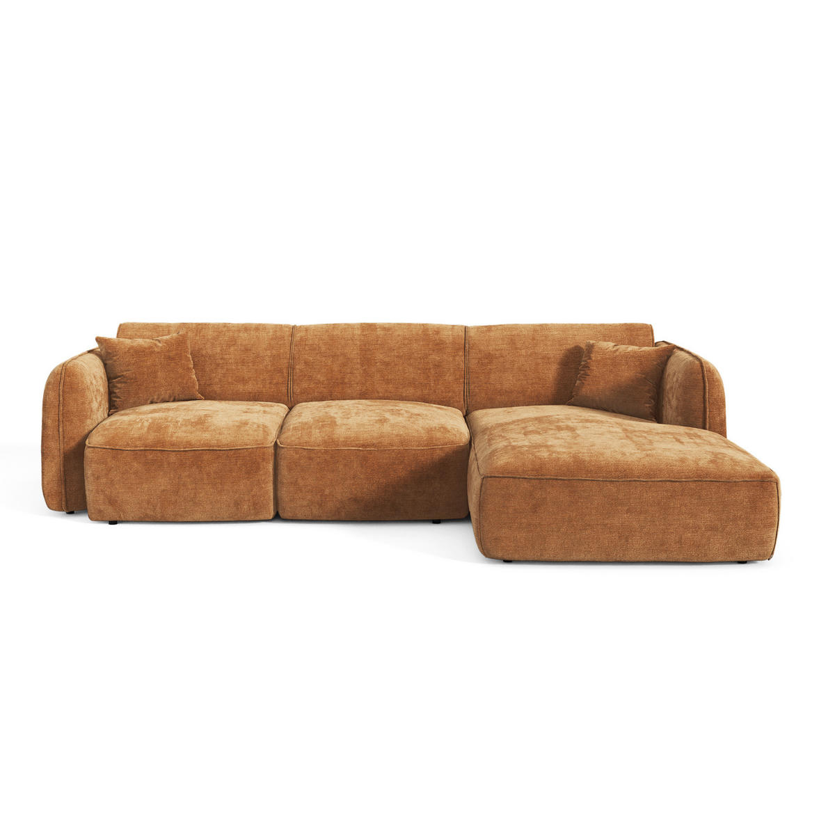 ECKSOFA rechtwinklig LOMI Geprägter Samt Karamell 274cm - Braun, Textil (274/174cm) - Premium Interiors