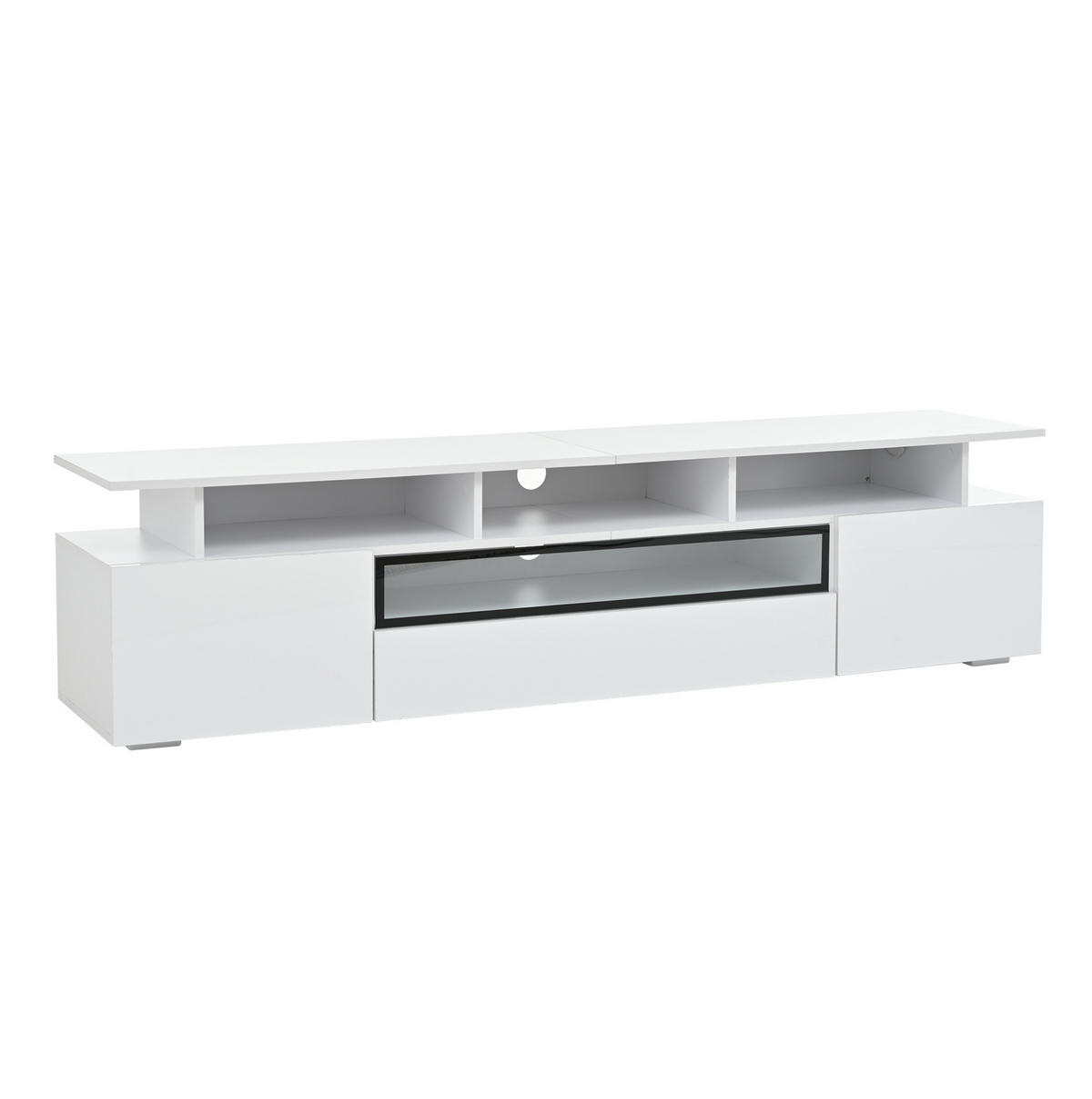 TV-LOWBOARD 180/38/45 cm mit LED-Beleuchtung, 2 Türen, 1 Schublade und Hochglanzfront, Weiß - Weiß, Holzwerkstoff (180/45/38cm) - Redom