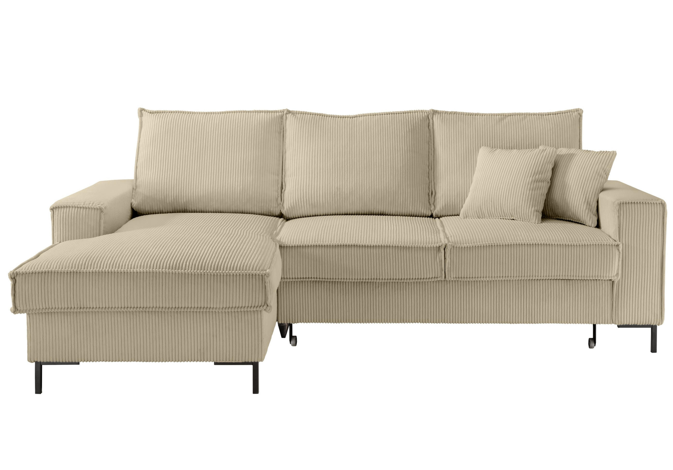 ECKSOFA mit Schlaffunktion, Bettkasten, Wellenunterfederung, Récamiere links B240/T150/H92 cm, Liegefl. 125x198 cm, Cord Beige Grau / 17223 - Greige/Beige, Textil/Metall (240/150cm) - luma-home
