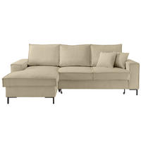 ECKSOFA mit Schlaffunktion, Bettkasten, Wellenunterfederung, Récamiere links B240/T150/H92 cm, Liegefl. 125x198 cm, Cord Beige Grau / 17223 - Greige/Beige, Textil/Metall (240/150cm) - luma-home