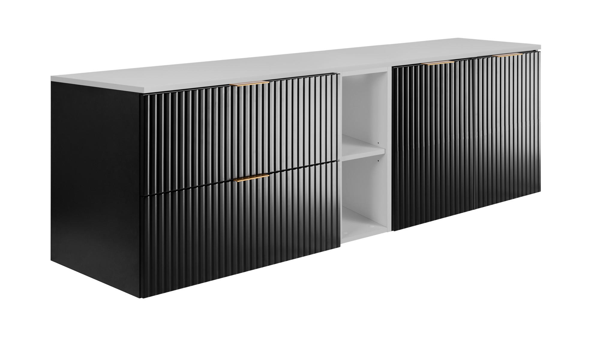 WASCHBECKUNTERSCHRANK FLOW mit Regal + Platte Schwarz matt 160/57/46 cm - Schwarz, Holzwerkstoff (160/57/46cm) - Rodan