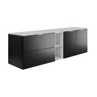 WASCHBECKUNTERSCHRANK FLOW mit Regal + Platte Schwarz matt 160/57/46 cm - Schwarz, Holzwerkstoff (160/57/46cm) - Rodan