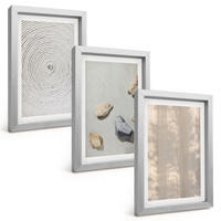 BILDER SET 3er Set - 20x30 cm Silberner Rahmen - Boho-Naturtexturen und -Strukturen - Silberfarben, Kunststoff (20/30cm) - TULUP