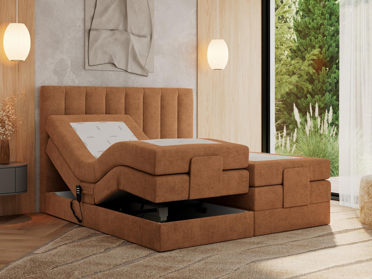 BOXBETT COMFORTO 160/200 - Orange Struktur - H3 - Orange, Holz/Textil (160/200cm) - MKS
