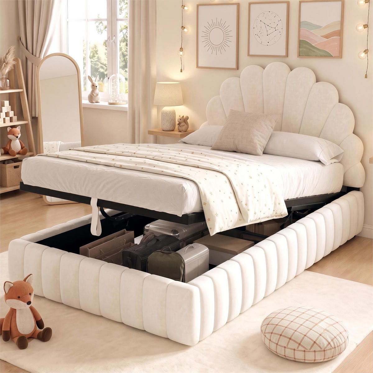 POLSTERBETT 90x200 cm Beige Samt mit Stauraum - Beige, Textil (90/200cm) - FLIEKS