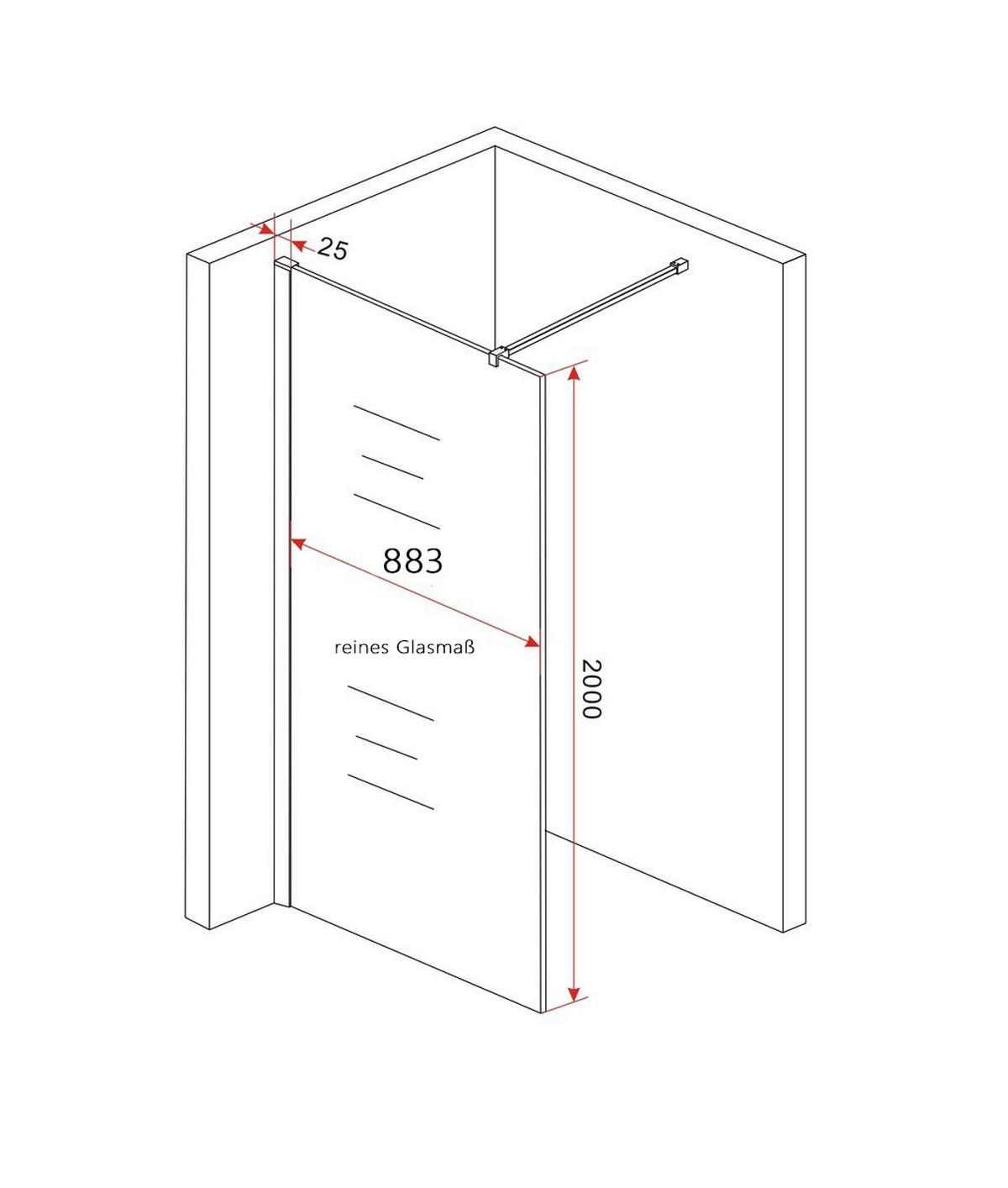 DUSCHWAND TIPO Klar 90 x 200 cm 8 mm ESG - Klar, Glas (90/200cm) - Glasdeals