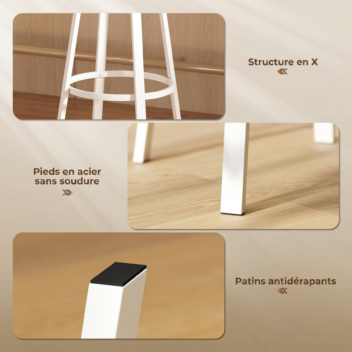 BARHOCKER 2er-Set DE-14824 gepolstert mit Rückenlehne Naturholz/Weiß - Weiß, Metall (36.5/99.5/41.5cm) - ComfortXL
