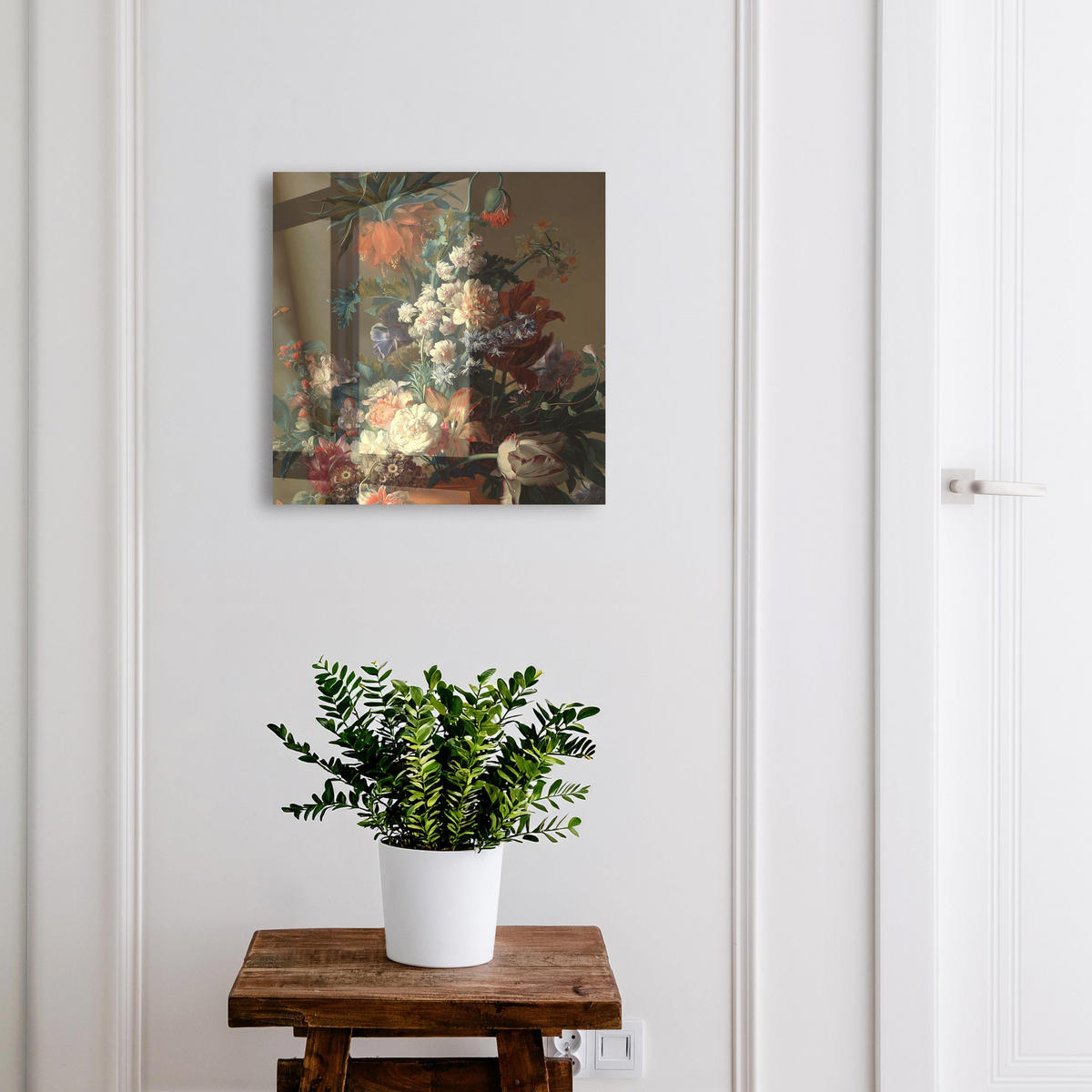 SCHLÜSSELBOX Weiß 30x30 cm – Türöffnung nach rechts - Blumenstrauß - Grün, Metall (30/30/5cm) - TULUP