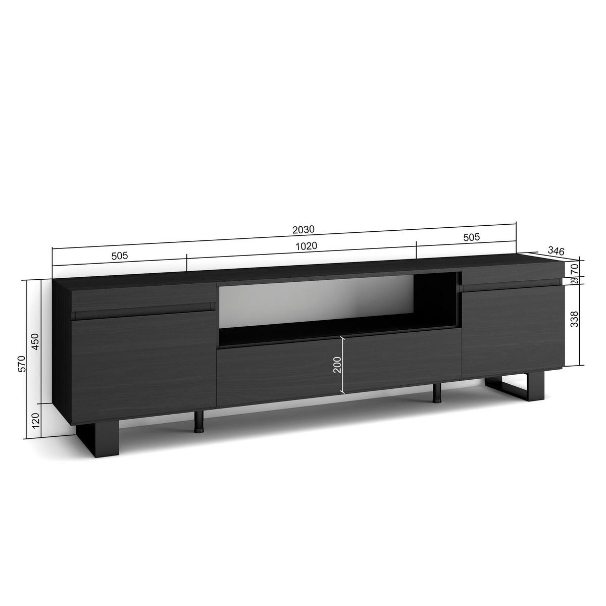 LOWBOARD schwarz, 200/35/57cm - Anthrazit/Schwarz, Holzwerkstoff (200/57/35cm) - Skraut Home