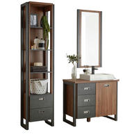 BADMÖBEL-SET 4-teilig Eiche Stirling, Matera grau, Badkombination MIT Waschbecken 160 x 205 cm - Eichefarben/Grau, Holzwerkstoff (161/205/40cm)