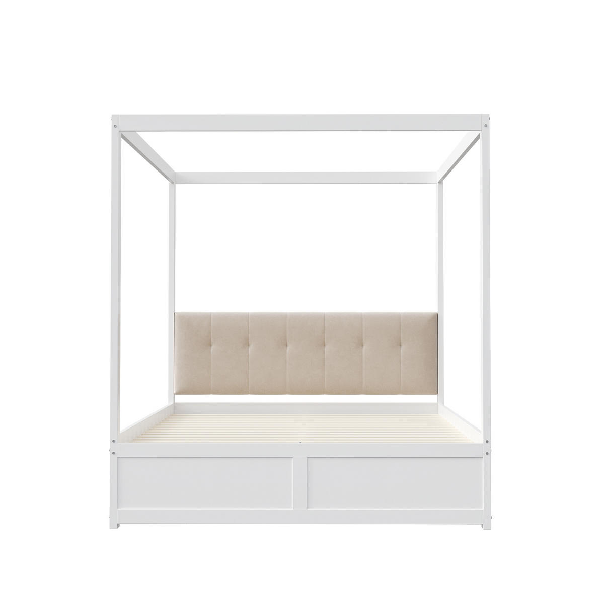 BETT 140/200 cm in Weiß mit Zeltdesign, 2 Schubladen und gepolsterter Rückenlehne - Weiß, Holz (140/200cm) - Flora Grace