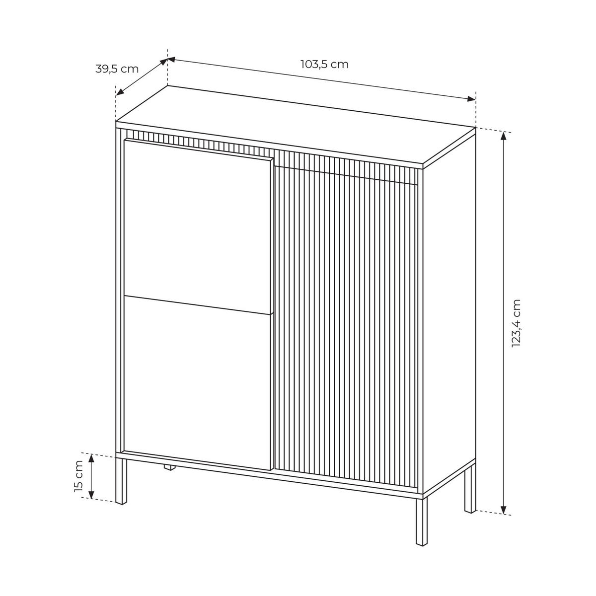 HIGHBOARD SENSATO 104/123/40 cm mit 3 Türen Schwarz - Schwarz, Holzwerkstoff (104/123/40cm) - MASSENO