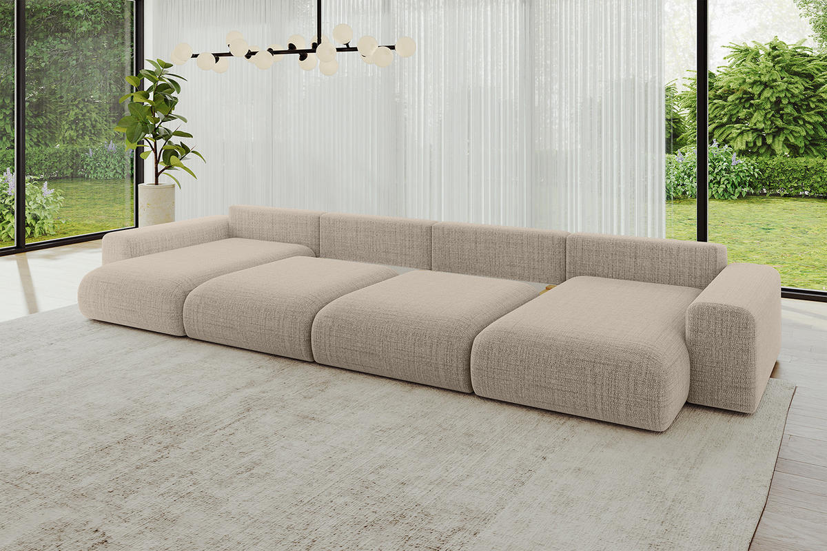 WOHNLANDSCHAFT mit Schlaffunktion ESKAR-U2-464x176x84cm Beige - Cappuccino, Holzwerkstoff/Kunststoff (176/72/464cm) - ALTDECOR