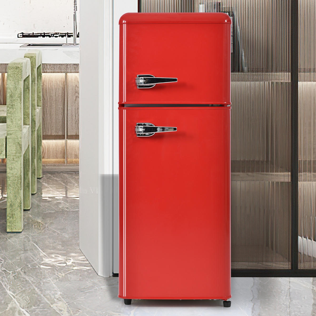 KUHLSCHRANK 41/45.5/105.5 cm Rot mit 92 Liter Gesamtvolumen und LED-Licht - Rot, Kunststoff (45.5/105.5/41cm) - Oxeza