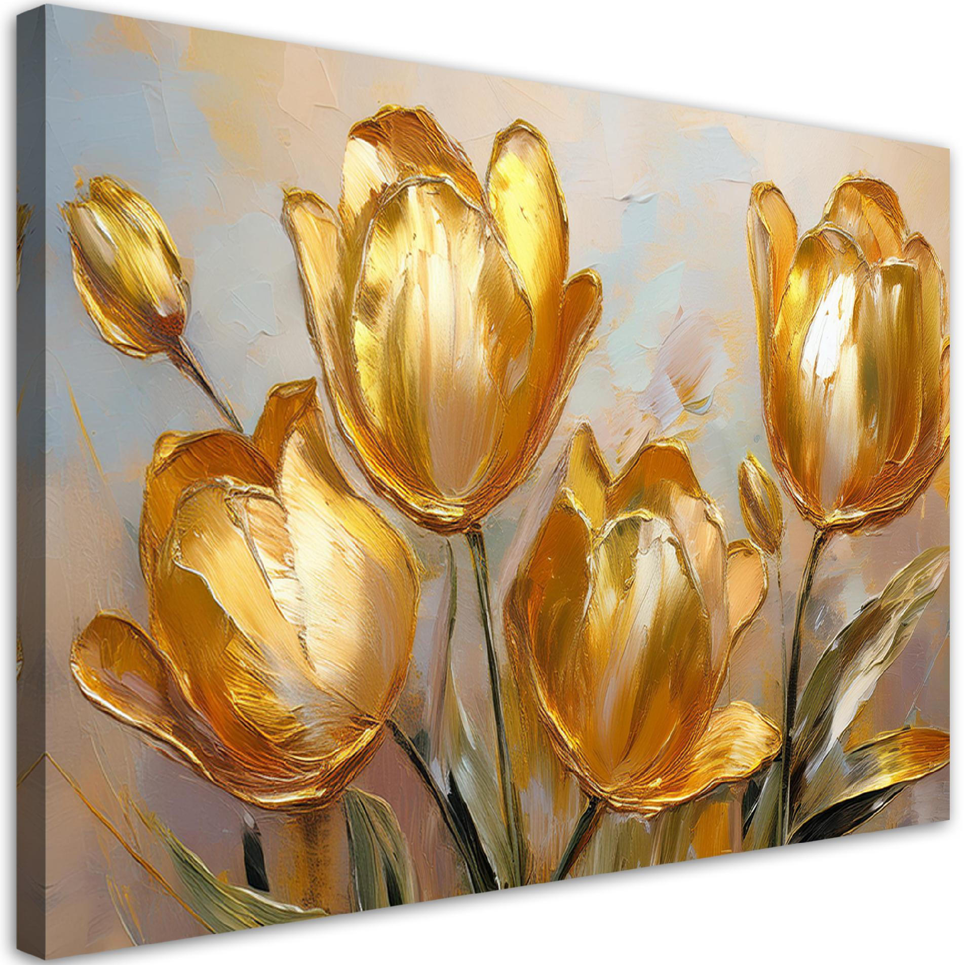 WANDBILD goldene tulpen bemalte blumen - Goldfarben, Textil (60/40cm) - Feeby