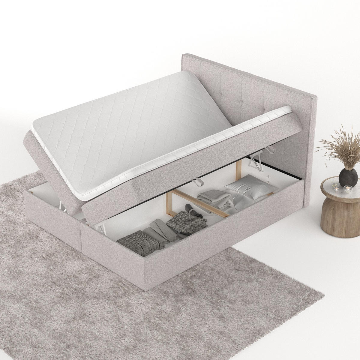 BOXBETT Mireo 140/200 cm Beige im Riva Stoff - Beige/Schwarz, Holz/Holzwerkstoff (140/200cm) - AltaBeds