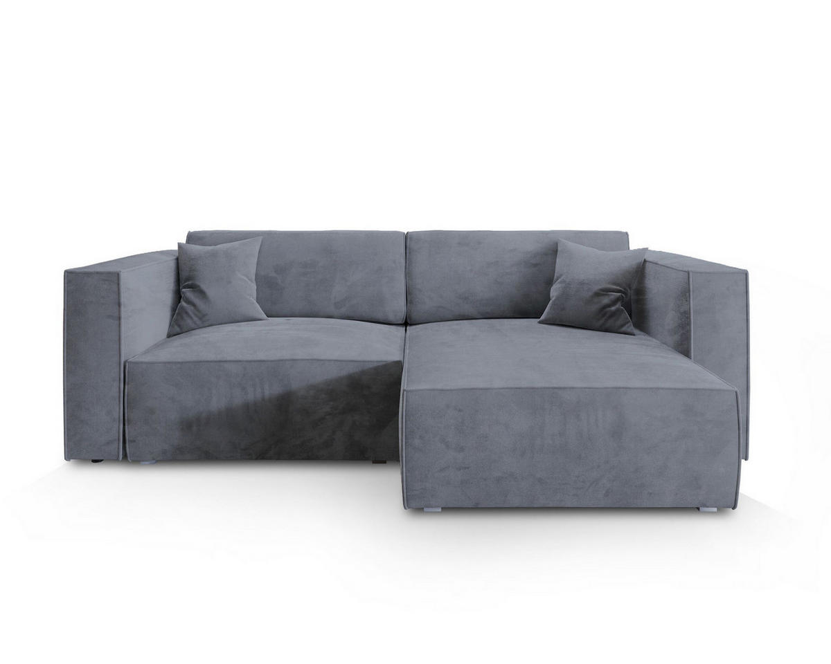 ECKSOFA NERIO M Grau Velours-Stoff mit Schlaffunktion - Grau, Holz (245/148cm) - MASSENO