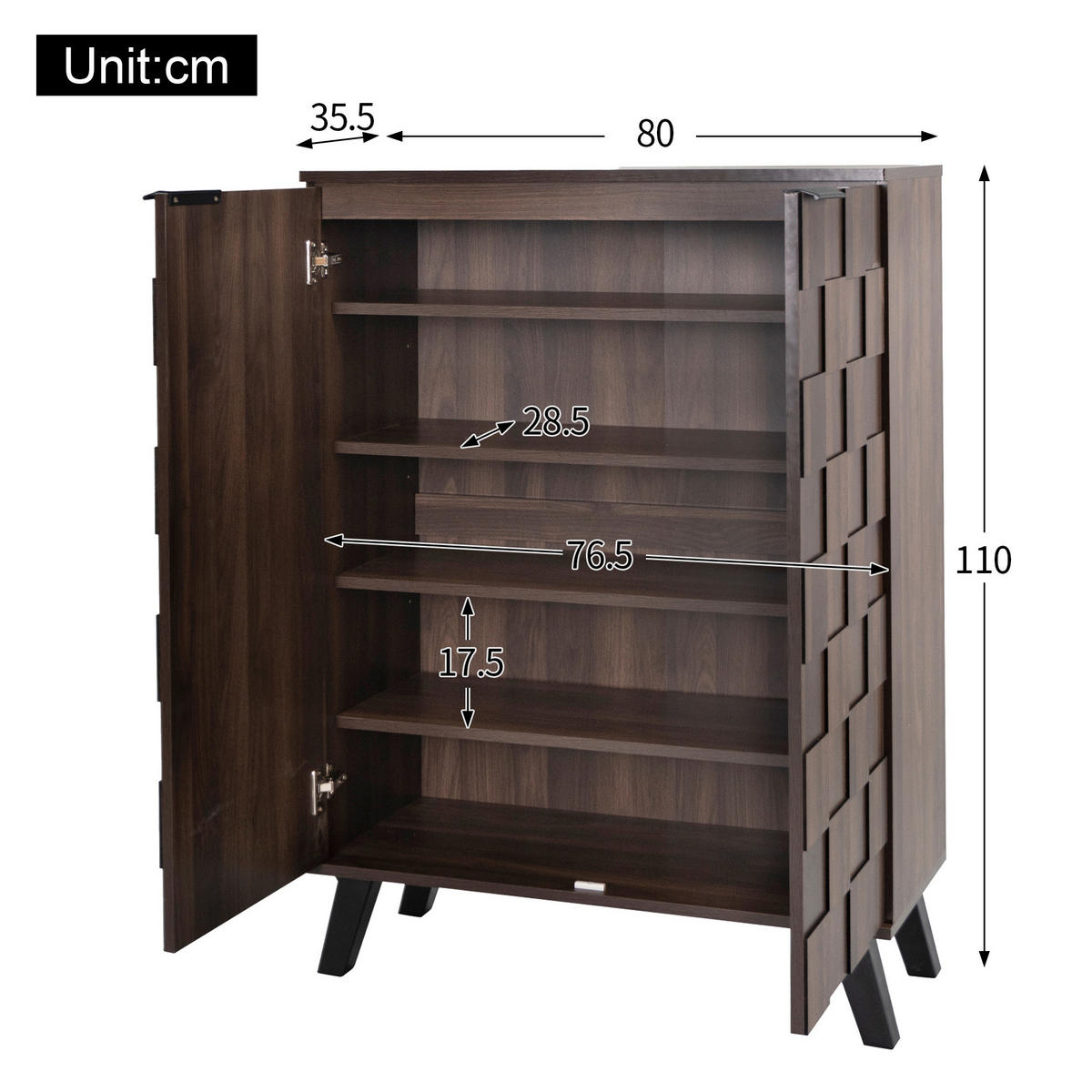 SCHUHSCHRANK 80/35,5/110 cm in dunkler Holzoptik mit 5 Fächern - Naturfarben, Holzwerkstoff (80/110/35.5cm) - Flora Grace