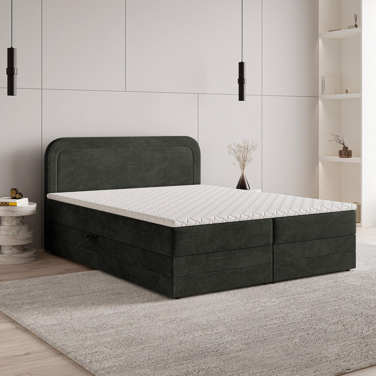 BOXBETT ARMEL 180x200 cm mit Matratze und Topper - Schwarz - Schwarz, Holz (180/200cm) - MASSENO