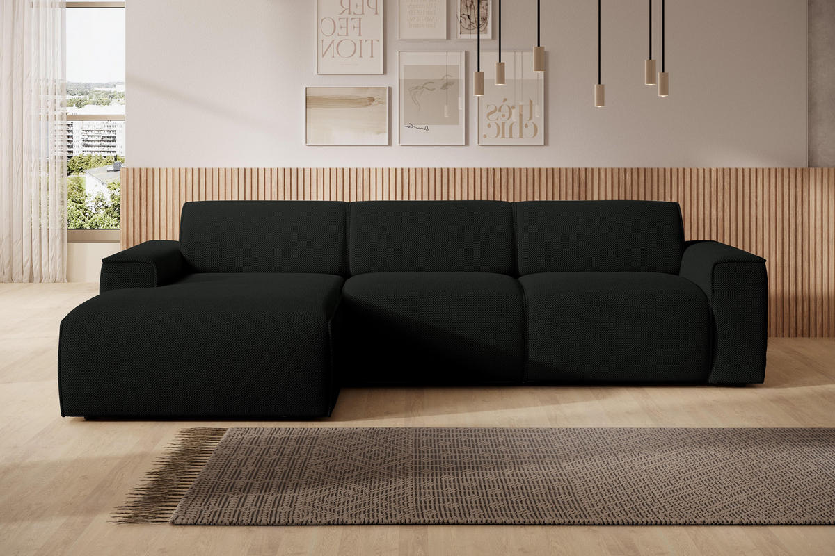ECKSOFA L Form Didim mini Schwarz 310/165/78 cm – stilvolle kleine Eckcouch L - Schwarz, Kunststoff/Textil (165/310cm) - AX Living