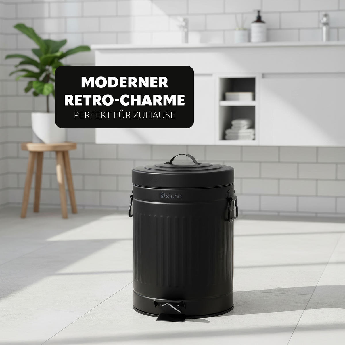 KOSMETIKEIMER Treteimer VINTAGE, 5 Liter, aus Metall, schwarz - Schwarz, Metall (21/30.5/21cm) - eluno