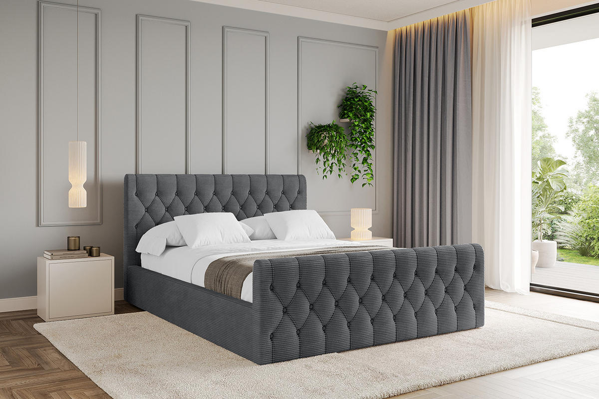 POLSTERBETT mit Bettkasten, Fußteil und Lattenrost, Boxbett mit Matratze H3/H4 - RENO-Z 160x200 Dunkelgrau - Anthrazit, Holzwerkstoff/Textil (160/200cm) - ALTDECOR
