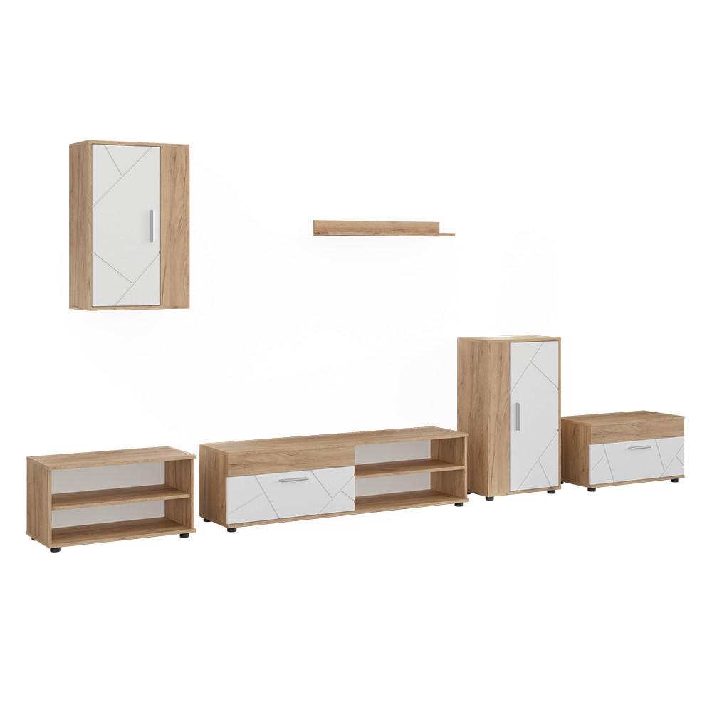 UNITATE DE PERETE Berno, Stejar auriu/Alb, Set de 6 piese - stejar miere/alb, compozit lemnos (140/38.7/35.2cm) - Vicco