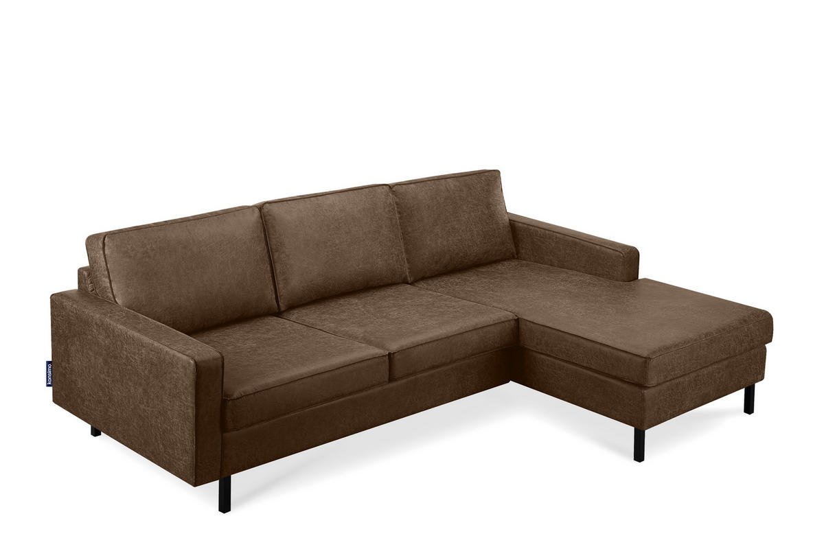 ECKSOFA-RECHTS INVIA mit Armlehnen vintage, Lederoptik-Stoff, dunkelbraun - Dunkelbraun/Schwarz, Textil (234/160cm) - KONSIMO®