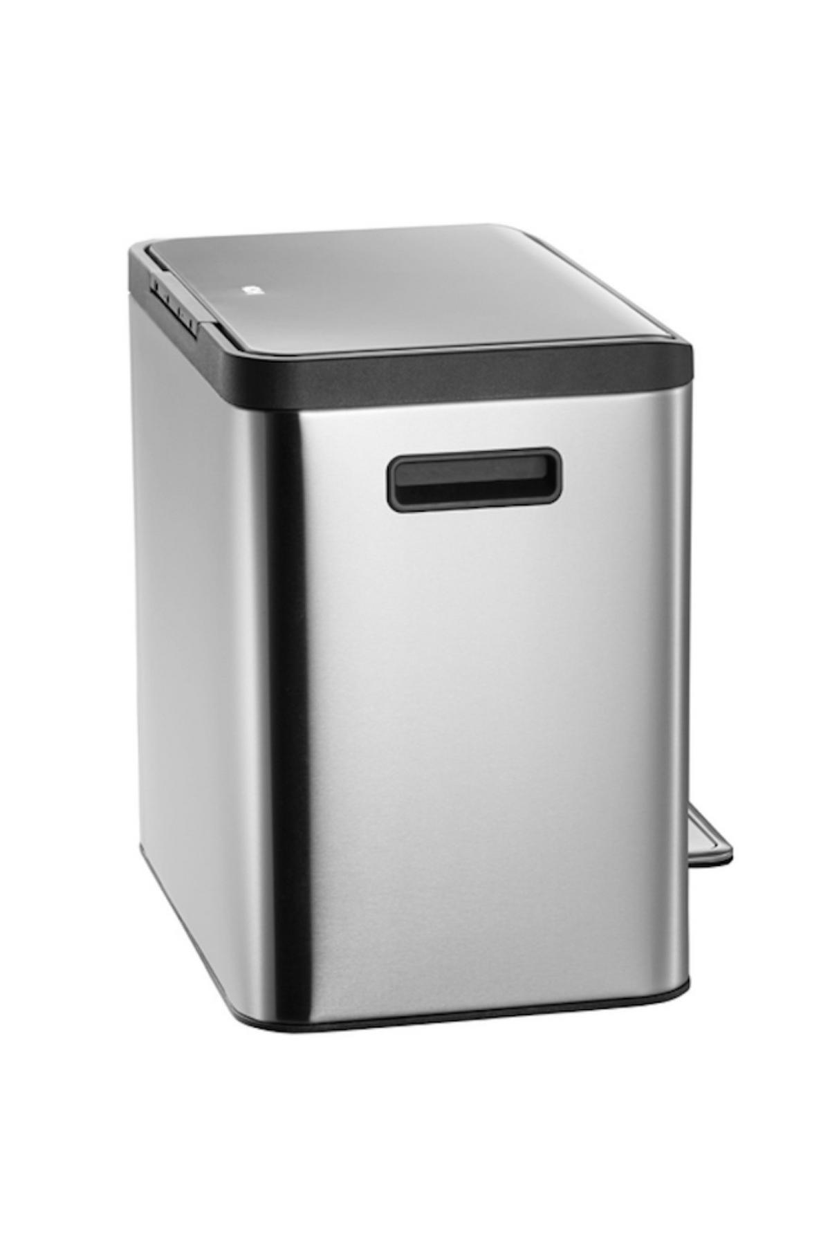 MÜLLEIMER Rechteckiger Aus Gebürstetem Edelstahl Mit Soft Close Deckel & Handlichen Kunststoffgriffen 30 Liter 49,2 x 40,4 x 32,1 cm Silber - Silberfarben, Metall (40.4/49.2/32.1cm) - PROREGAL