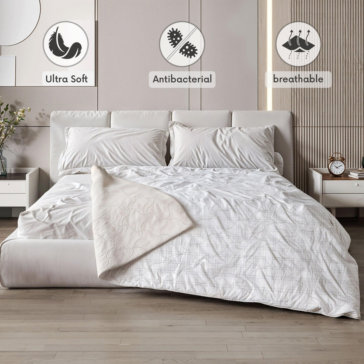 PLAID aus Carbonfaser 215 x 260 cm | Weicher Sofaplaid | Wendbarer Antistress-Plaid - Weiß, Textil (215/260cm) - The White Stone