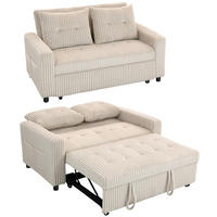 SOFABETT 2-Sitzer DE-08243 Cordbezug, umwandelbar, Cremeweiß - Creme, Metall (157/91/90cm) - ComfortXL