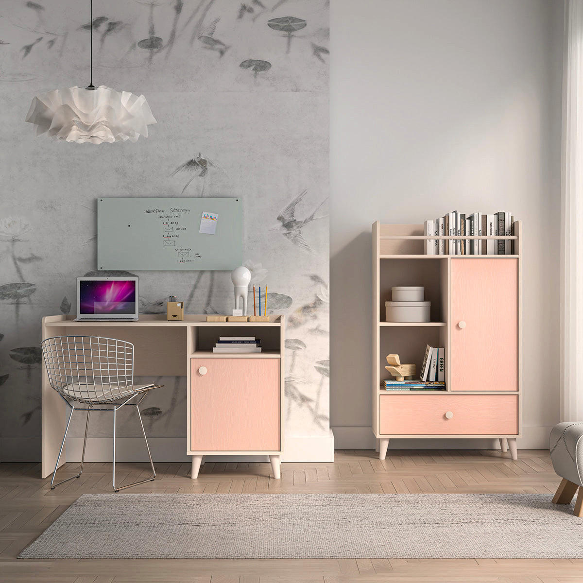 KINDERSCHREIBTISCH Alycia Beige - Korallenrosa - Holzeffekt - Beige, Holz (120/80/58cm) - Petits-meubles
