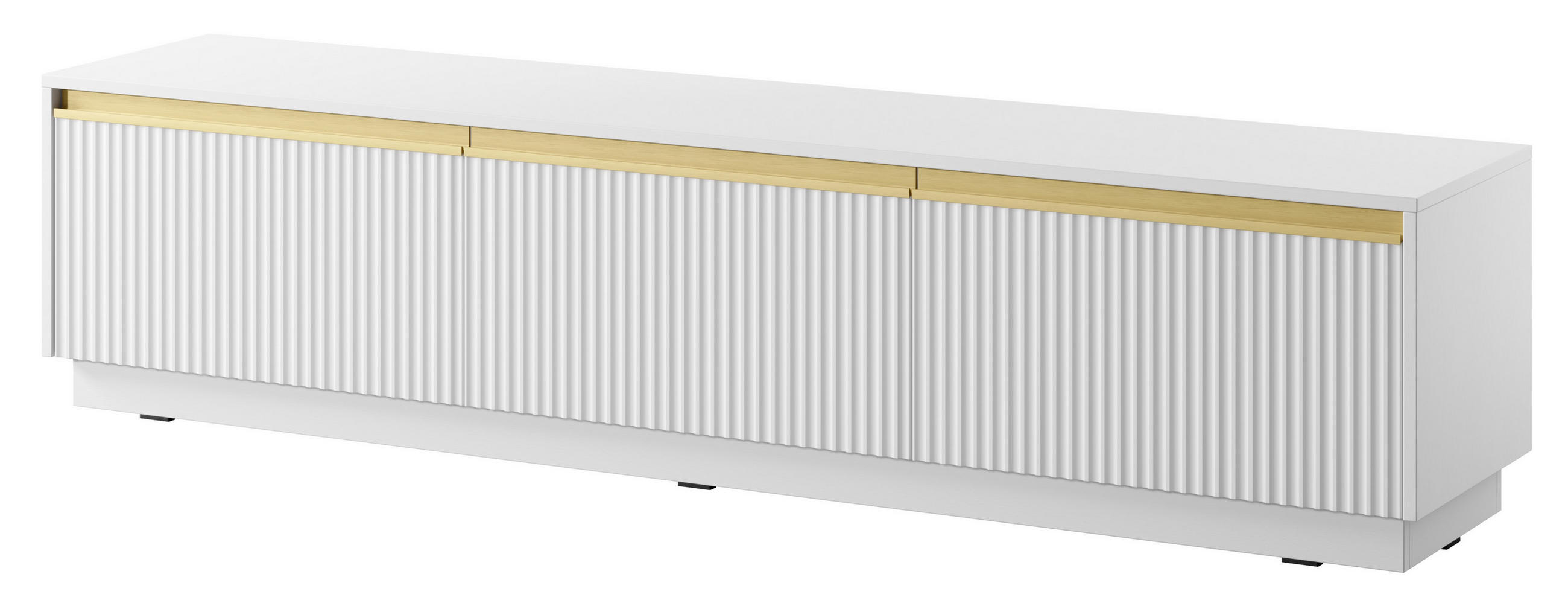 LOWBOARD Loren 180 cm in Weiß, dreitürig, mit geriffelten Fronten - Schwarz/Weiß, Holzwerkstoff/Kunststoff (182/42/39cm) - Ravio