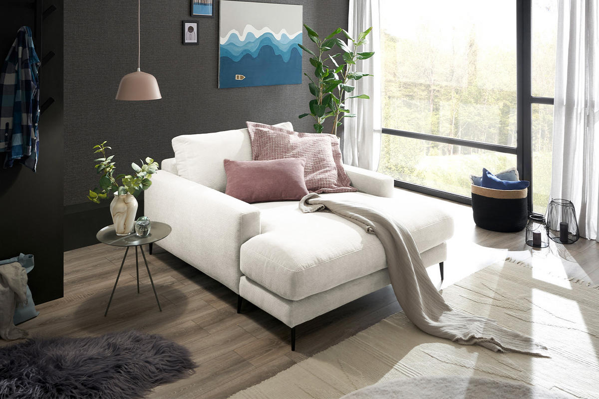 LONGSEAT CARA Weiß Cord - Schwarz/Weiß, Textil/Metall (132/84/170cm) - KAWOLA