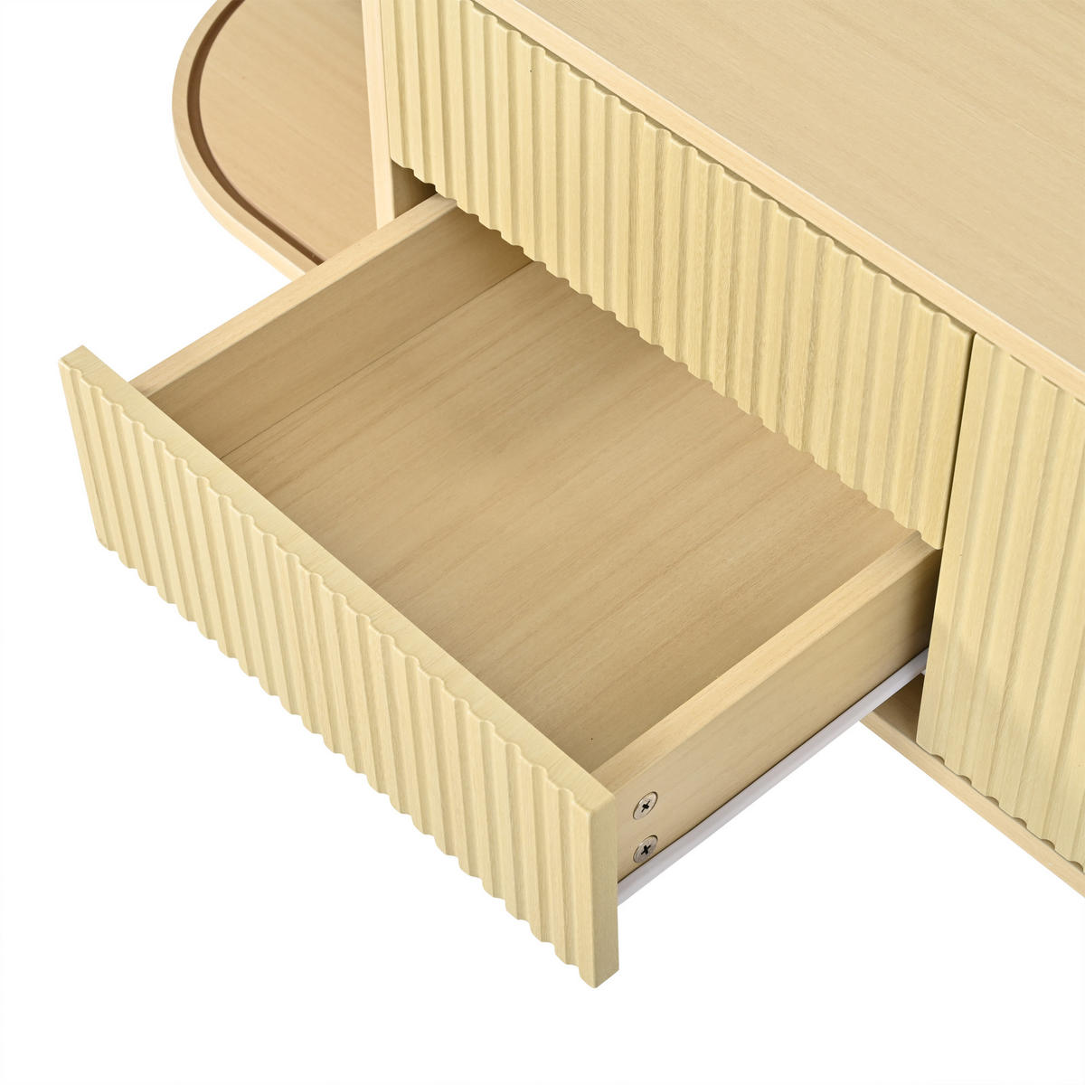 LOWBOARD DE-40406 4 Schubladen mit Rolltür und Streifen-Design Holzfarbe - Naturfarben, Holzwerkstoff (180/45/40cm) - ComfortXL