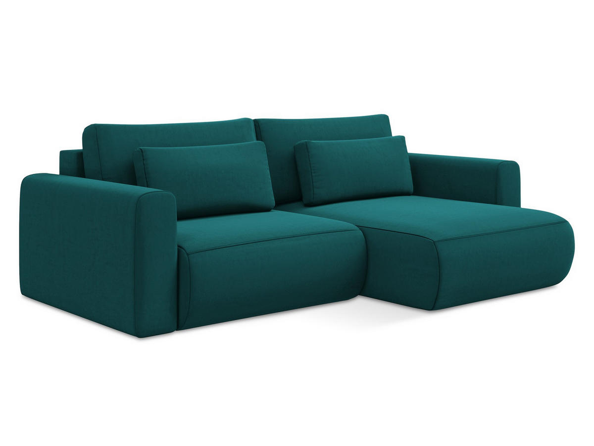 ECKSOFA mit Schlaffunktion Samt Stoff Blau - Blau/Petrol, Kunststoff/Textil (240/149cm) - Makamii