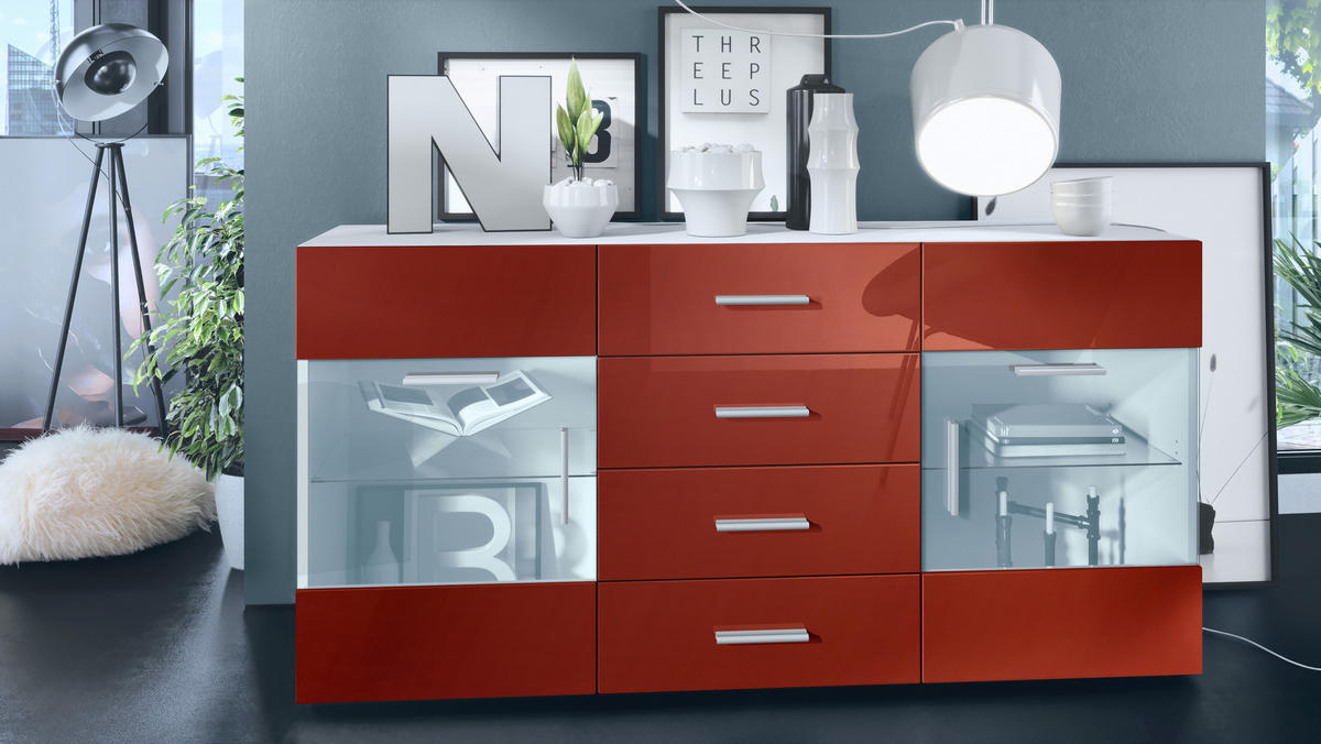 SIDEBOARD Carlos Bordeaux Hochglanz - Bordeaux, Holzwerkstoff (139/72/35cm) - Vladon
