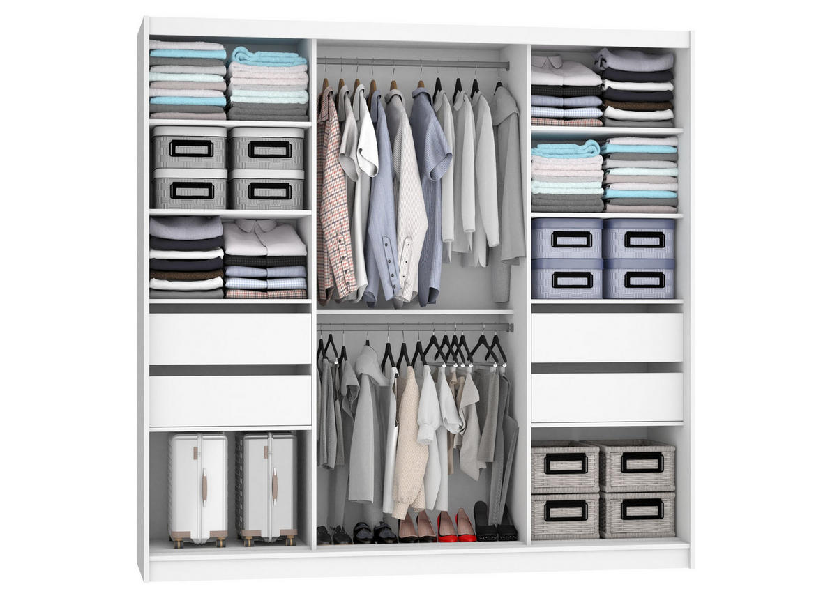 SCHWEBETÜRENSCHRANK Verona MT, Weiß/Goldbraun Matt, 200 cm, mit Spiegel - Braun, Holz (200/216/60cm) - B BELINI GROUP