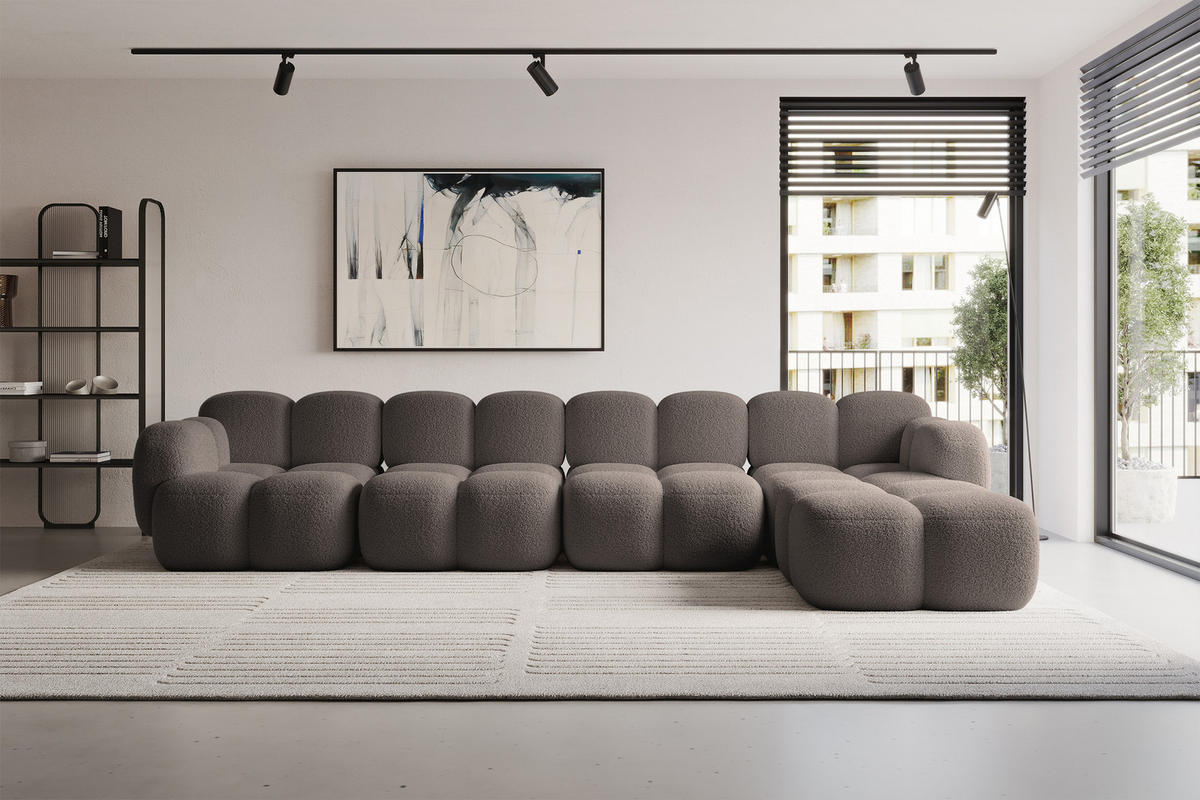 ECKSOFA modulares Sofa Rechts Miko-L3 390x205x75 Braun Bouclé - Dunkelbraun/Schwarz, Holzwerkstoff/Kunststoff (390/205cm) - ALTDECOR