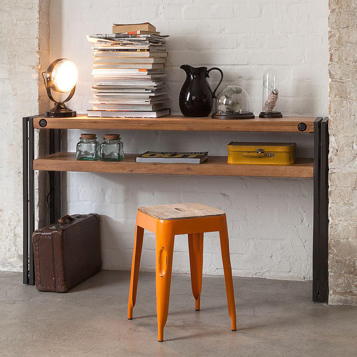 KONSOLE - Akazie massiv / Metall - Akaziefarben, Holz/Metall (35/140/80cm) - home24