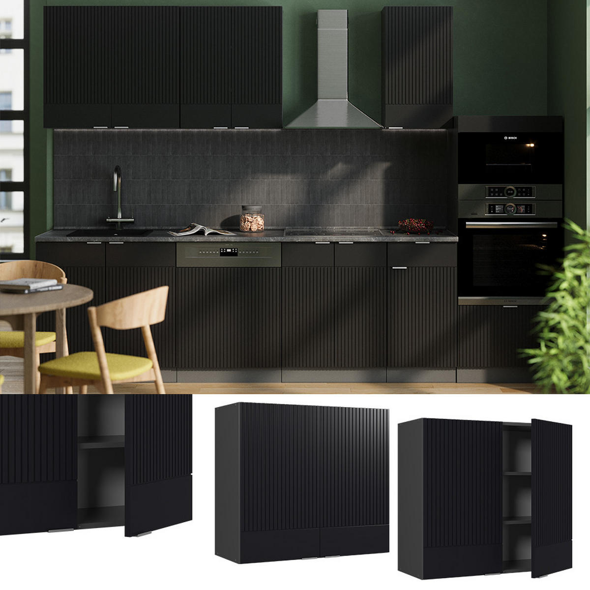 HÄNGESCHRANK Fame-Line Schwarz gestreift 80 cm - Anthrazit/Schwarz, Holzwerkstoff (80/72/34.1cm) - Vicco