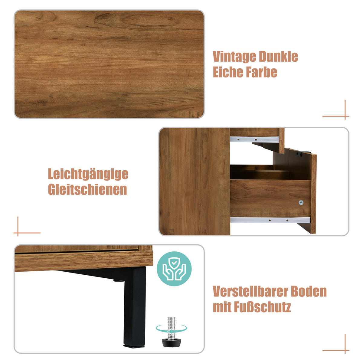 HIGHBOARD mit 2 Türen, 3 Schubladen und verstellbaren Einlegeböden, 120 x 40 x 76 cm, Dunkle Eiche, Spanplatte - Wildeiche, Holzwerkstoff (120/76/40cm) - SONNENH